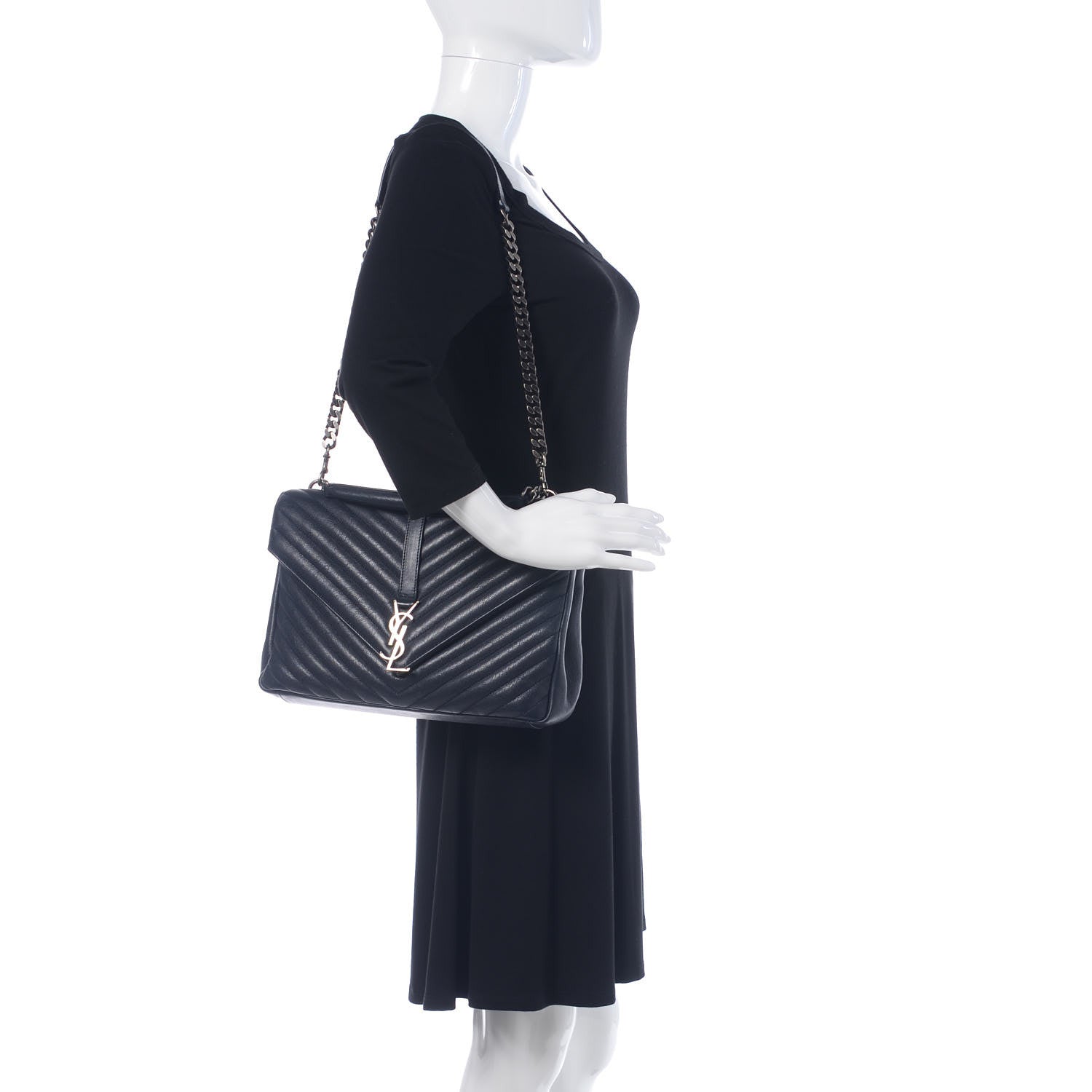 Saint Laurent Sheepskin Matelasse Chevron Monogram Large College Satchel Deep Marine 2 of 10