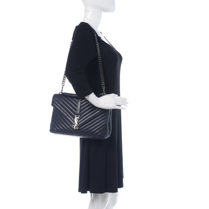 Saint Laurent Sheepskin Matelasse Chevron Monogram Large College Satchel Deep Marine 2 of 10