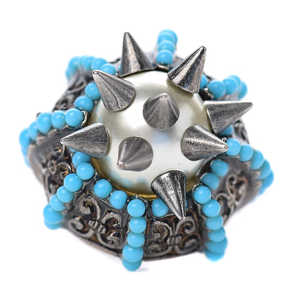 Gucci Pearl Beaded Spiked Ring 6.5 Silver Turquoise 1 of 6