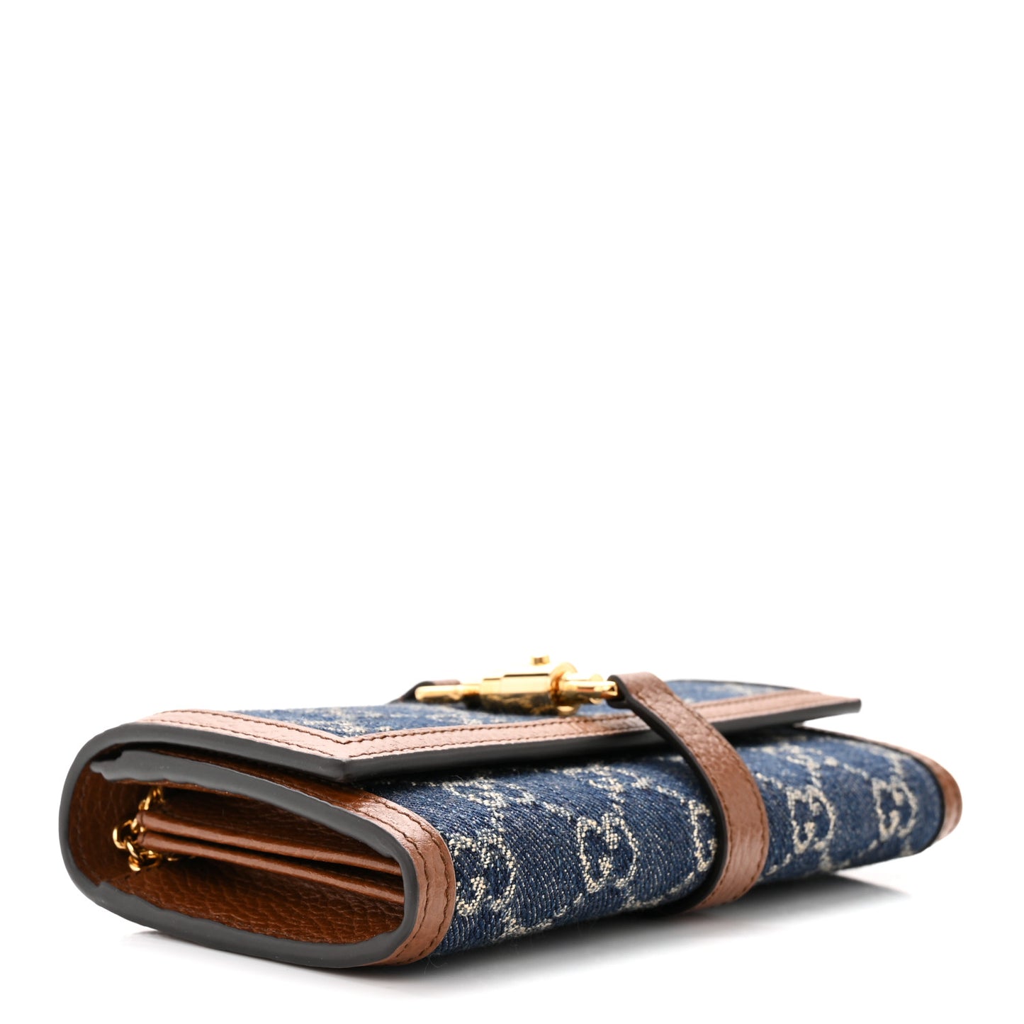 New Denim GG Monogram Jackie 1961 Chain Wallet Blue Tea Cuir