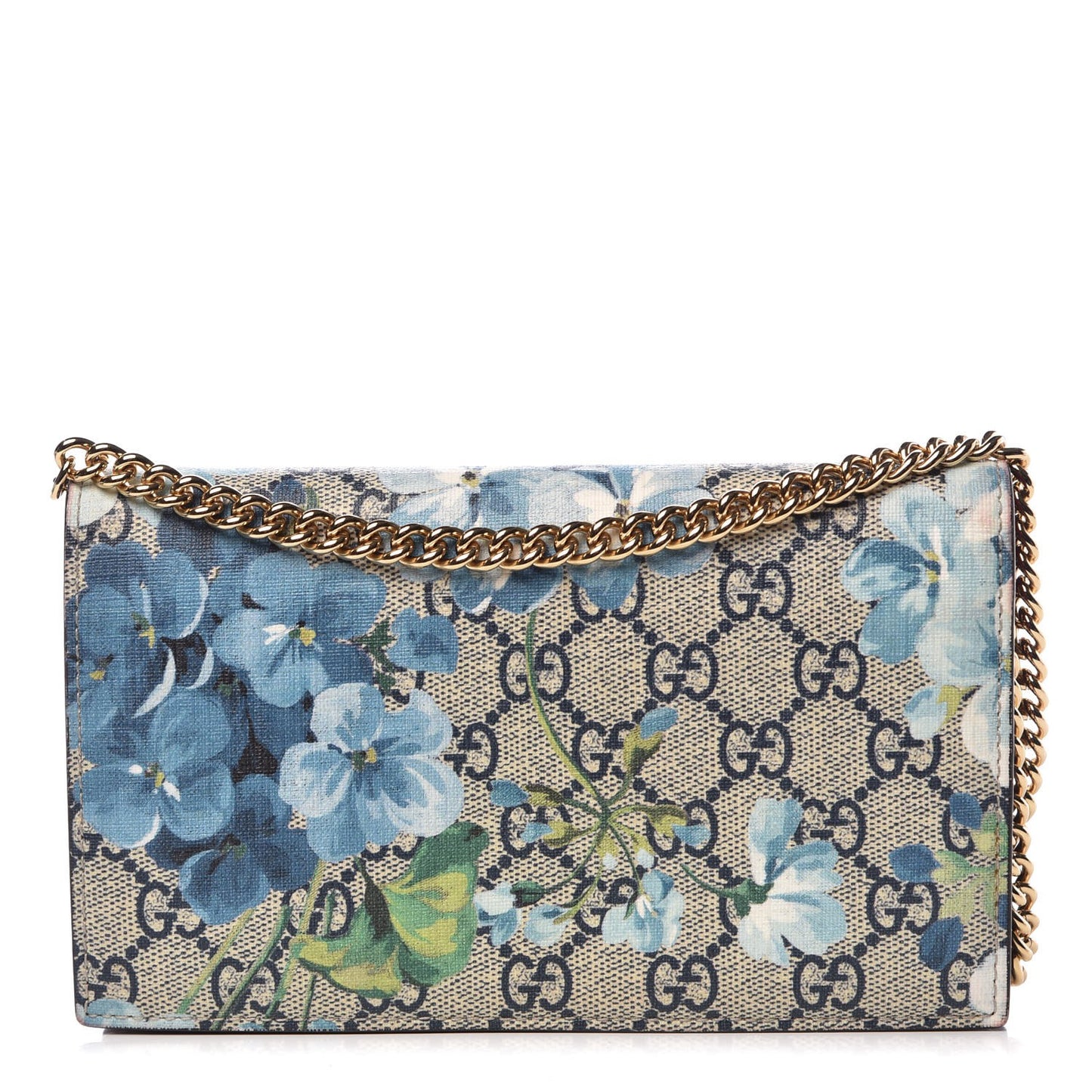 GG Supreme Monogram Blooms Chain Wallet Blue
