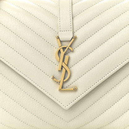 Saint Laurent Sheepskin Matelasse Chevron Monogram Medium College Bag Vintage Blanc 9 of 13