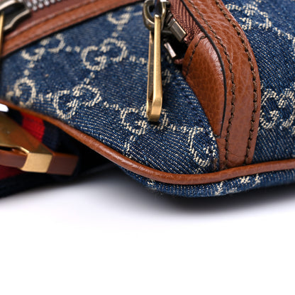 Gucci New Denim GG Monogram Dollar Calfskin Web Retro Interlocking G Belt Bag Blue Tea Cuir Epilog 8 of 10