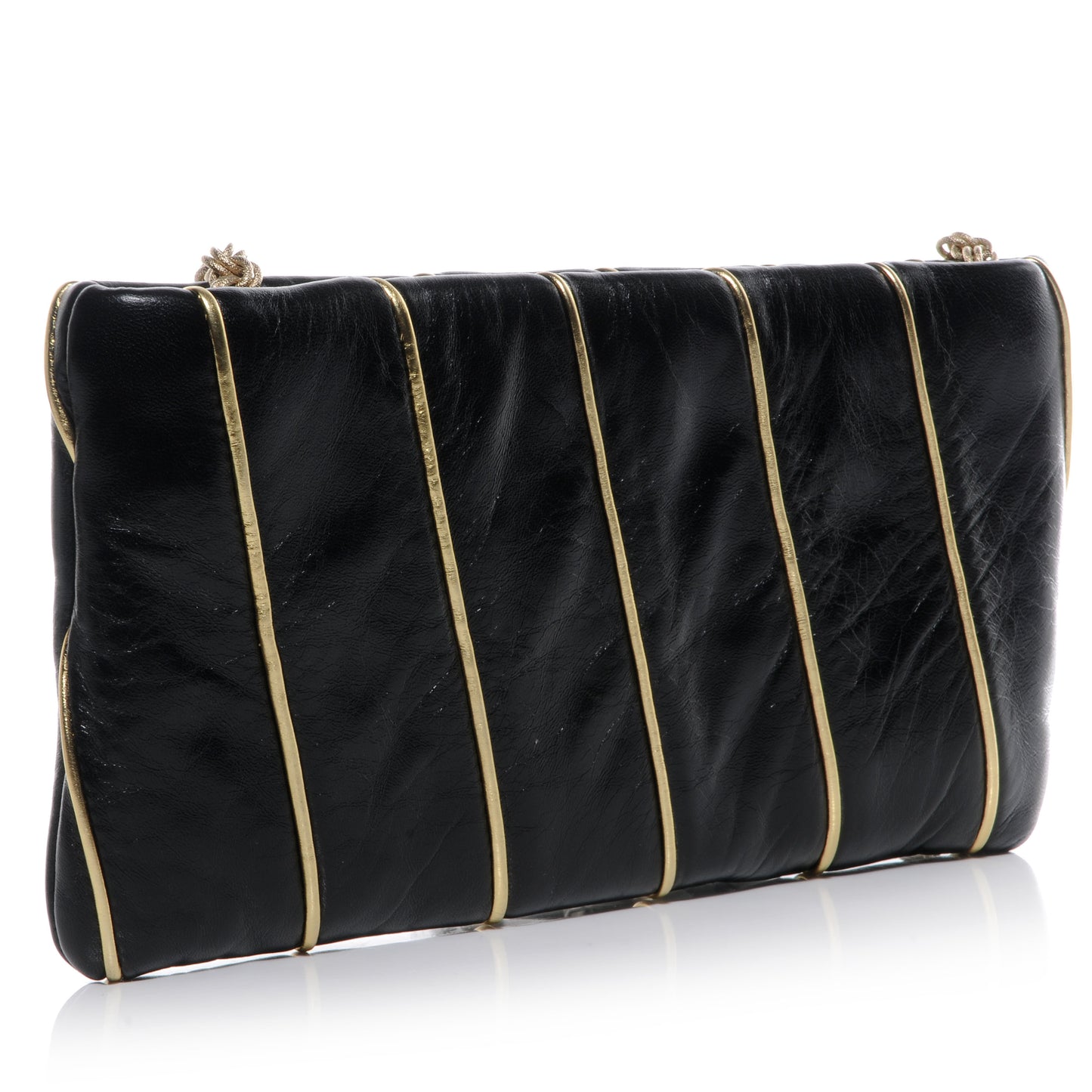 Glazed Calfskin Paris Londres Clutch Black
