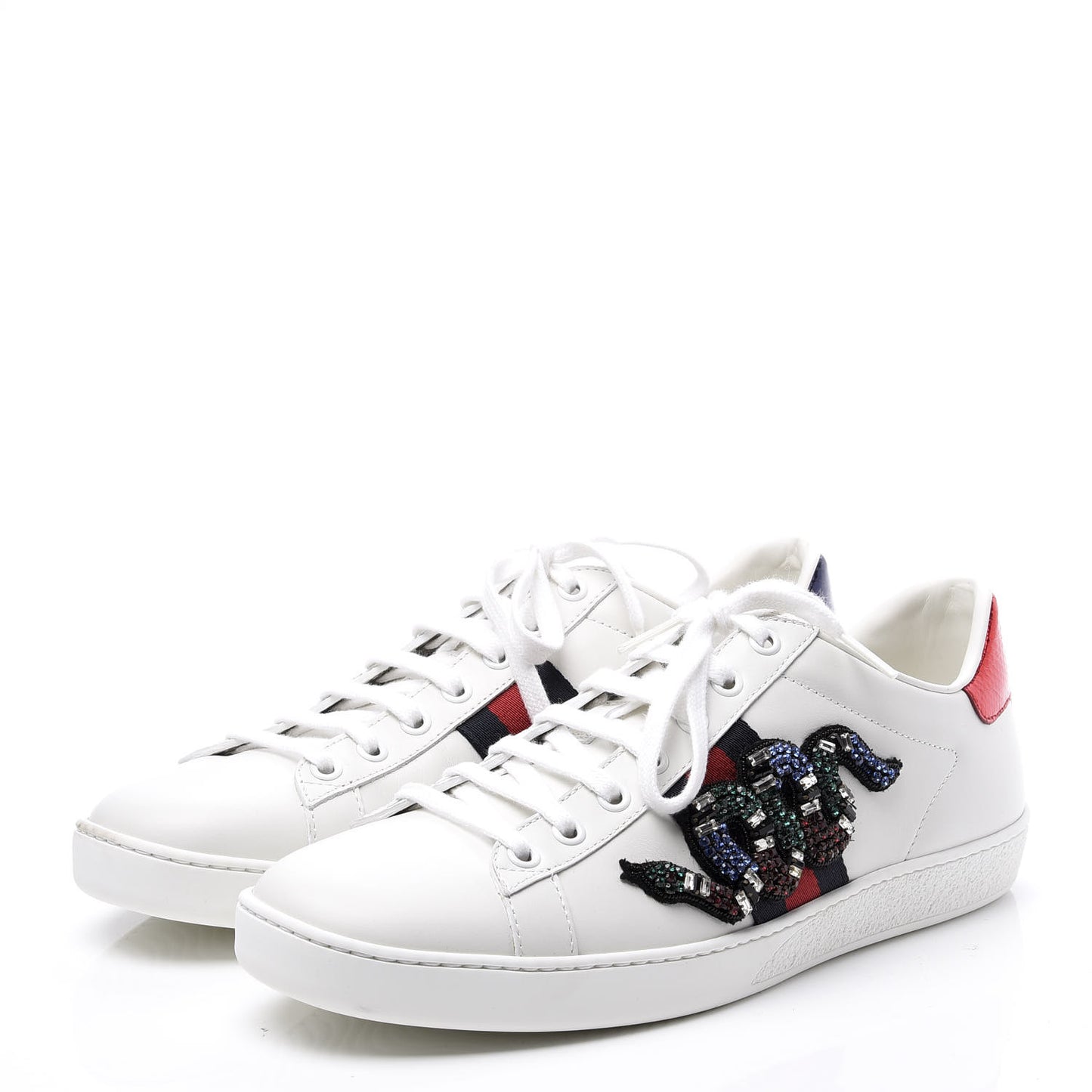 Calfskin Ayers Crystal Web Kingsnake Embroidered Womens Ace Sneakers 40 White