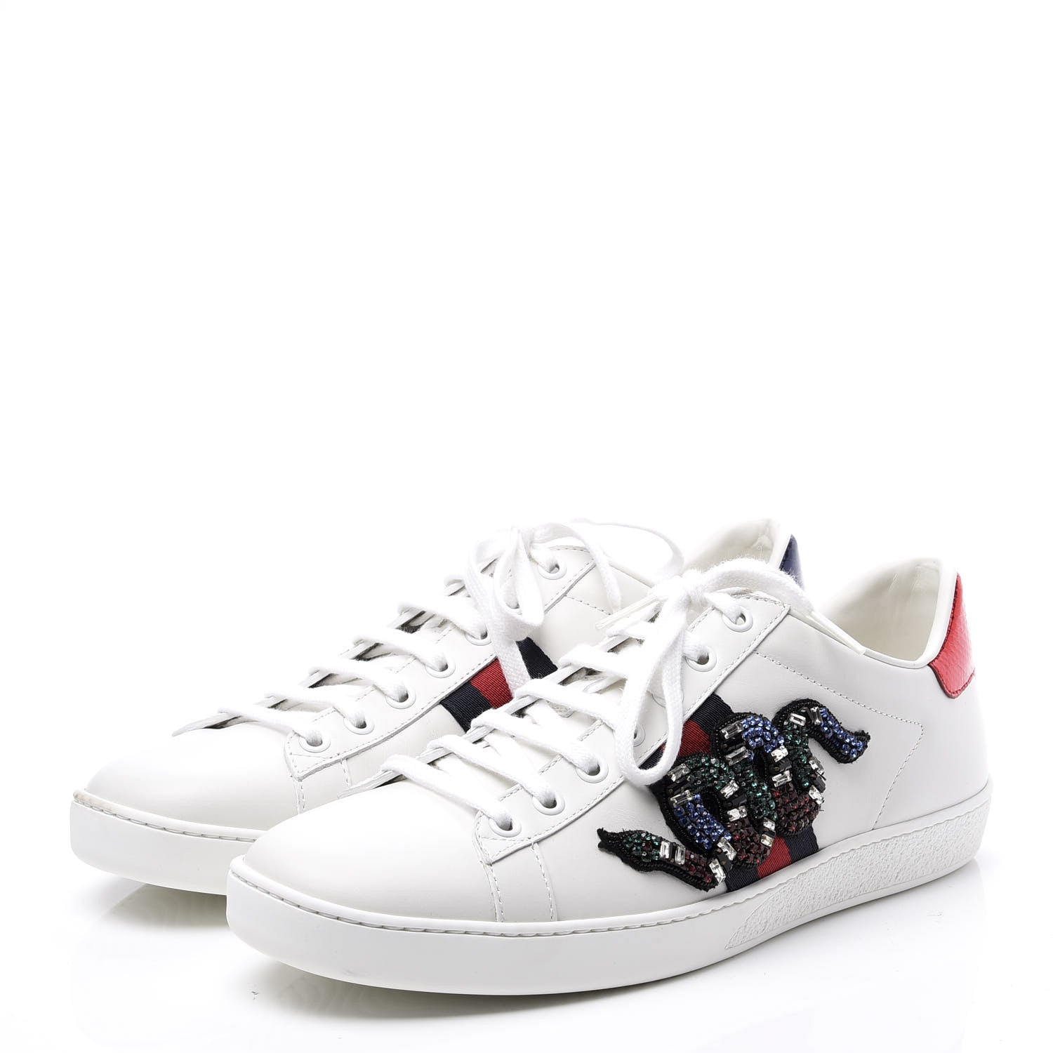 Gucci Calfskin Ayers Crystal Web Kingsnake Embroidered Womens Ace Sneakers 40 White 2 of 11