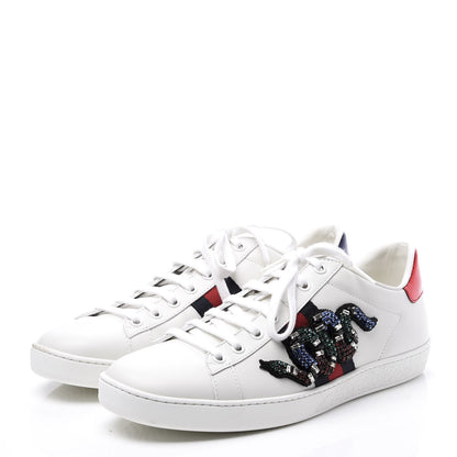 Gucci Calfskin Ayers Crystal Web Kingsnake Embroidered Womens Ace Sneakers 40 White 2 of 11