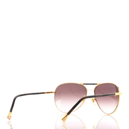 Louis Vuitton Damier Ebene Conspiration Pilote Aviator Sunglasses Z0202U Gold 4 of 9