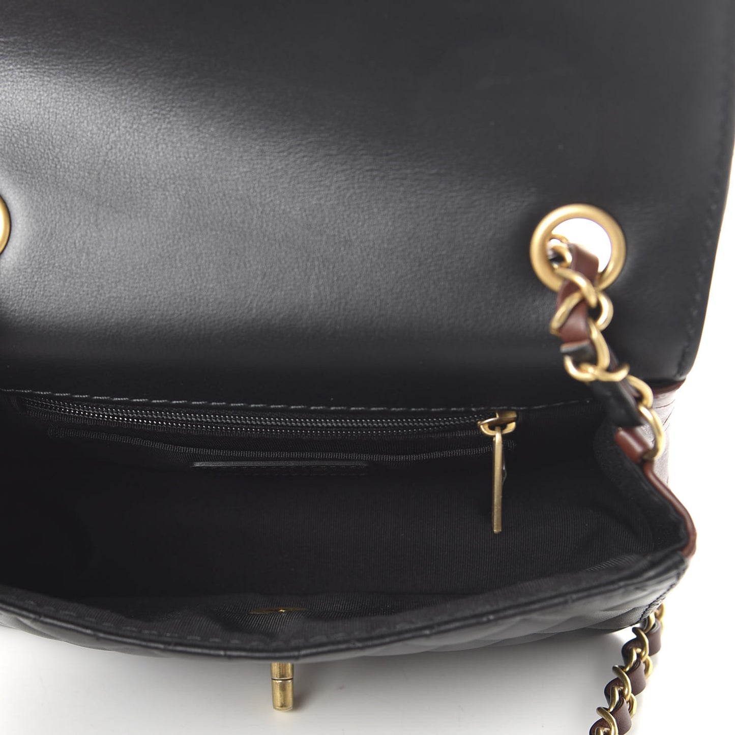 Calfskin Quilted Small Strap Into Flap Bag Black Brown