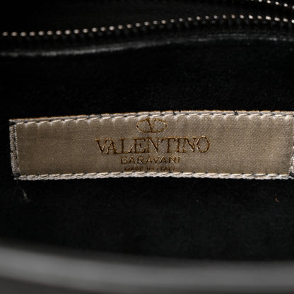 Valentino Garavani Pebbled Calfskin Turquoise Medium Guitar Strap Rockstud Rolling Flap Saddle Bag Black 6 of 10