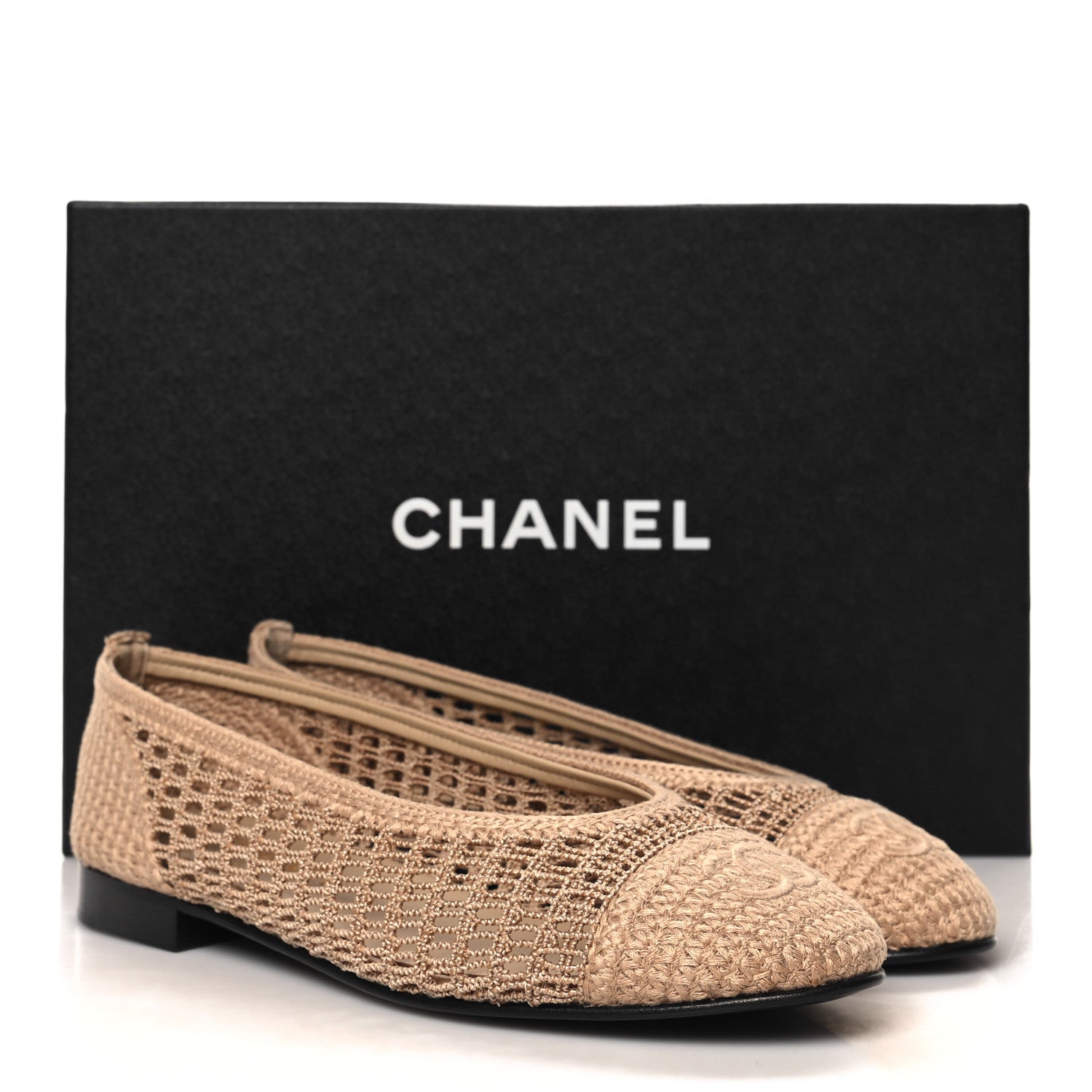 Chanel Raffia Cap Toe Ballerina Flats 37 Beige 9 of 9