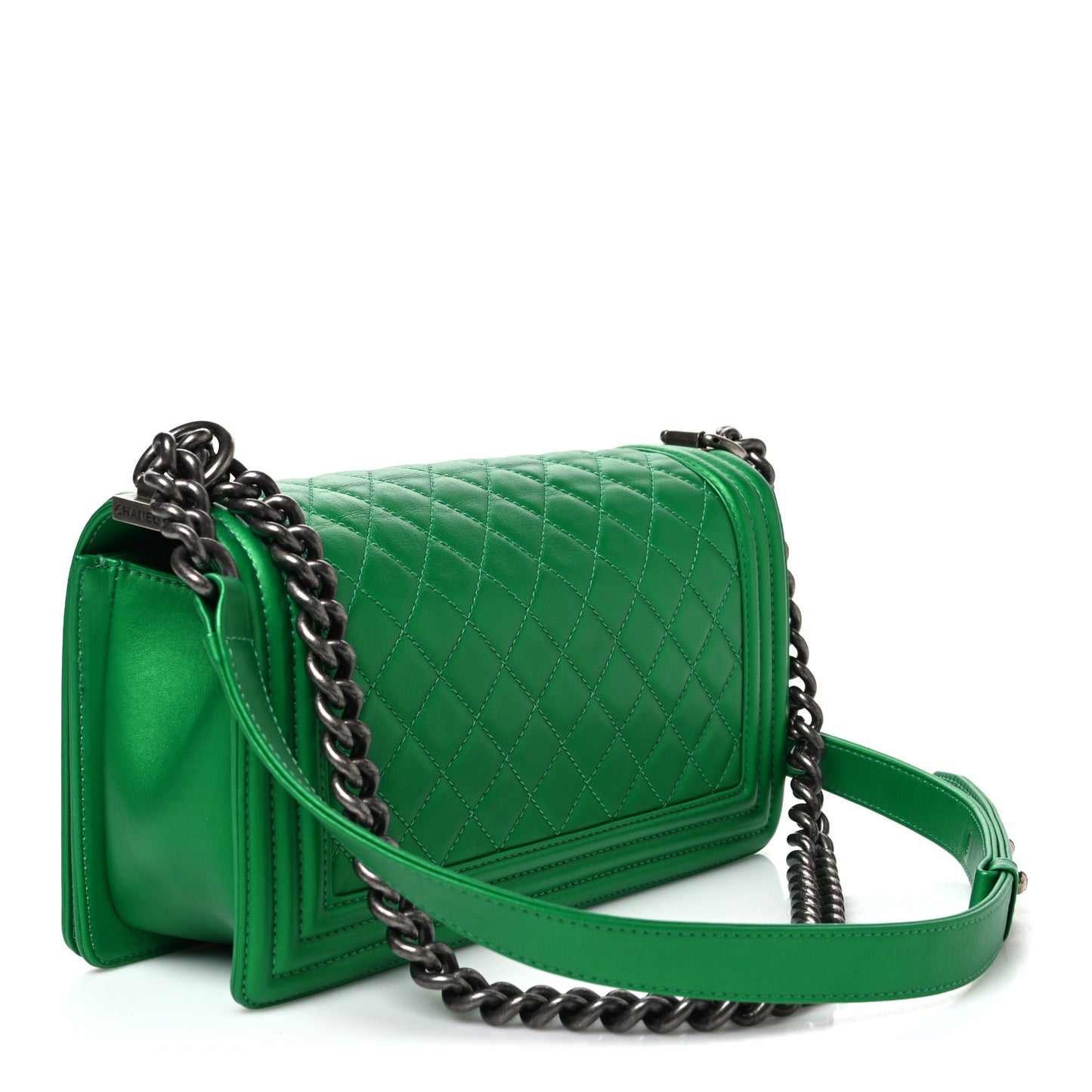 Metallic Calfskin Quilted Medium Boy Flap Green