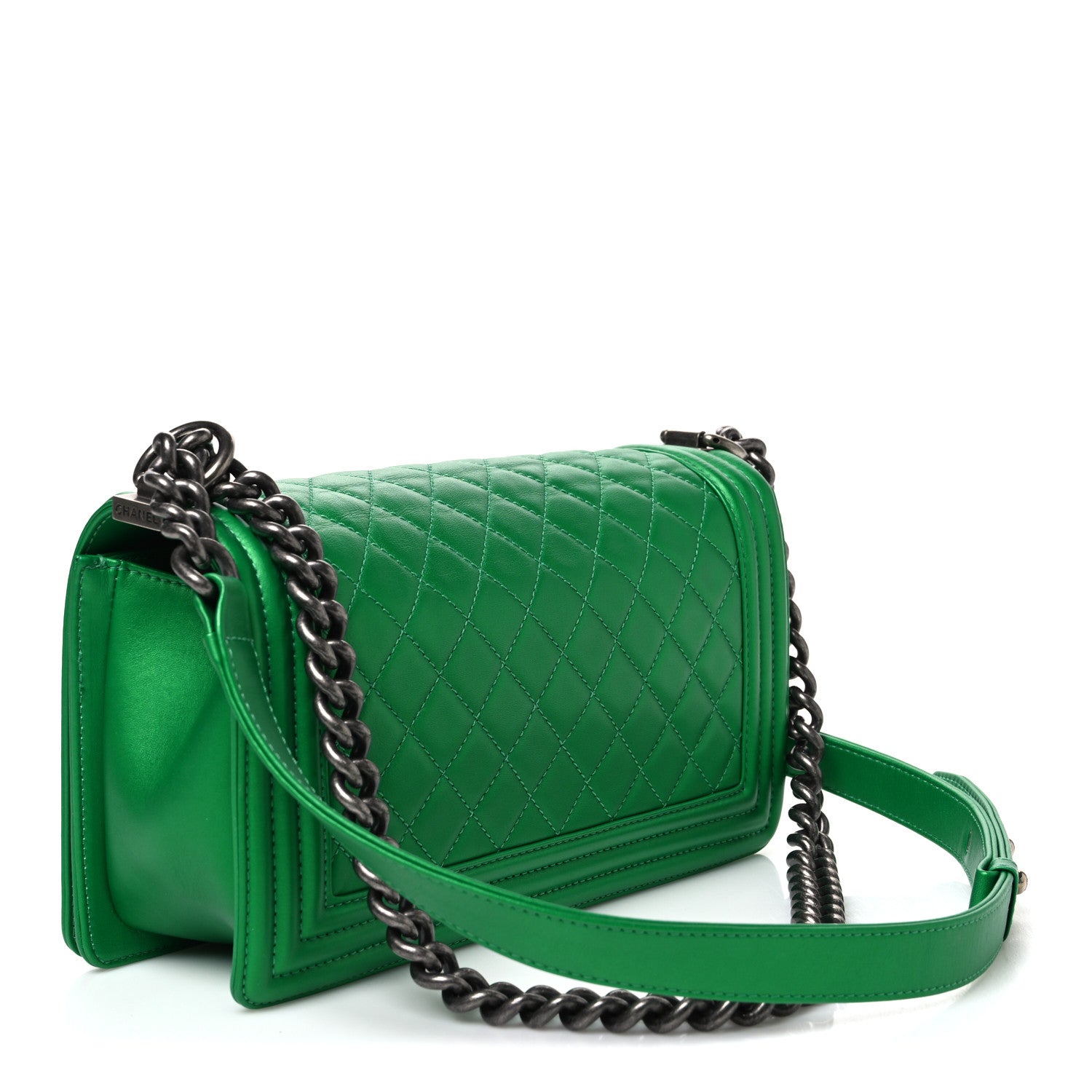 Chanel Metallic Calfskin Quilted Medium Boy Flap Green 3 of 10