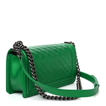 Chanel Metallic Calfskin Quilted Medium Boy Flap Green 3 of 10