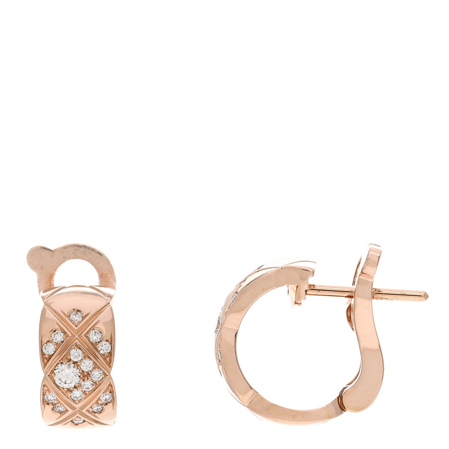 Chanel 18K Beige Gold Diamond Coco Crush Hoop Earrings 1 of 5