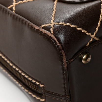 Chanel Calfskin Contrast Stitch Surpique Bowler Dark Brown 11 of 12