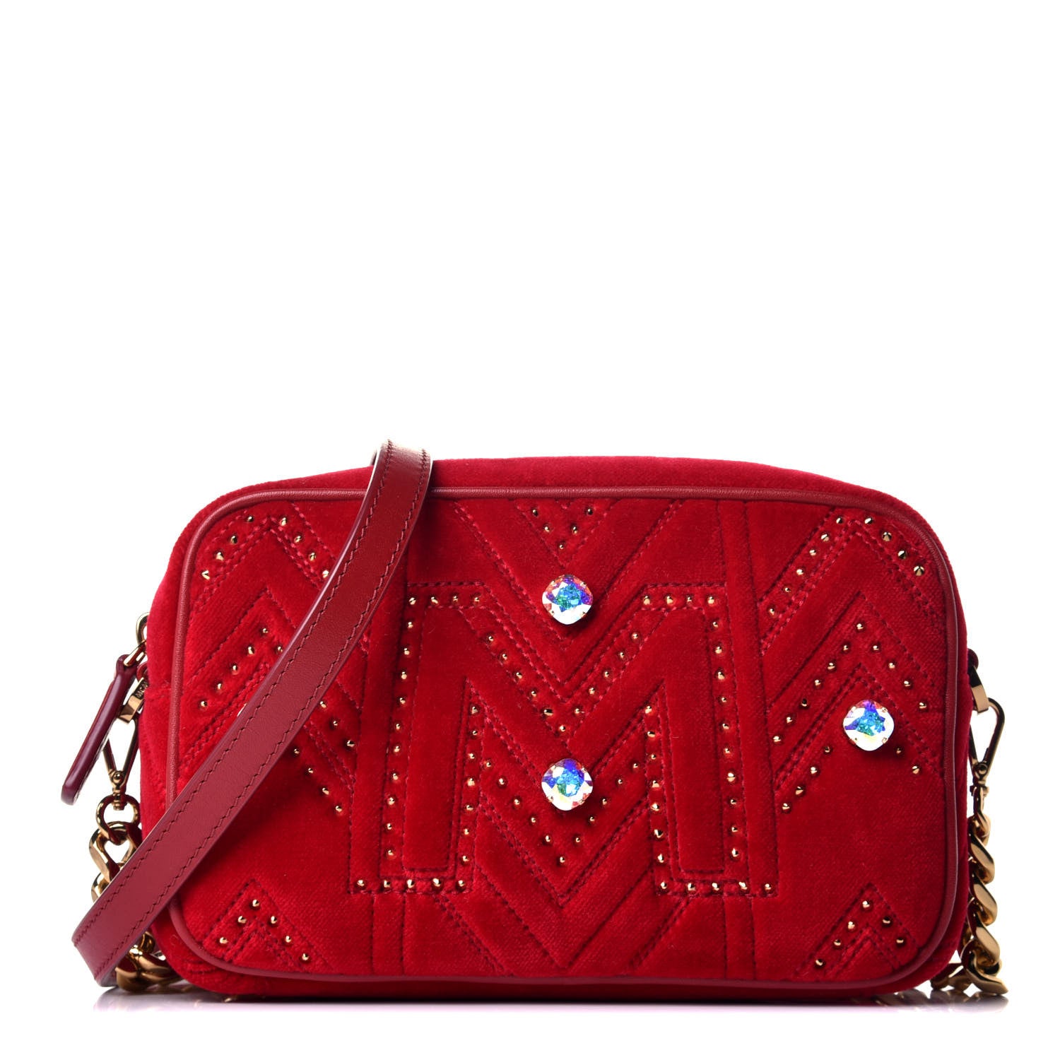 MCM Velvet Swarovski Crystal Belt Bag Viva Red 1 of 8