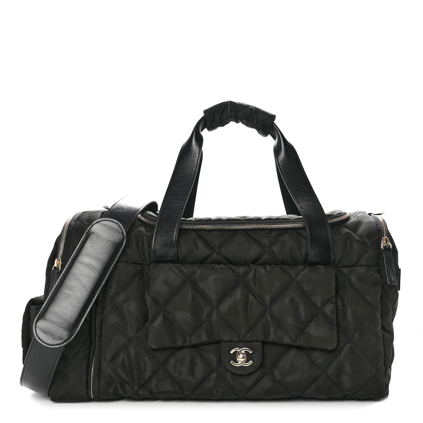 Nylon Calfskin Quilted Coco Neige Printed Convertible Duffle Backpack Black
