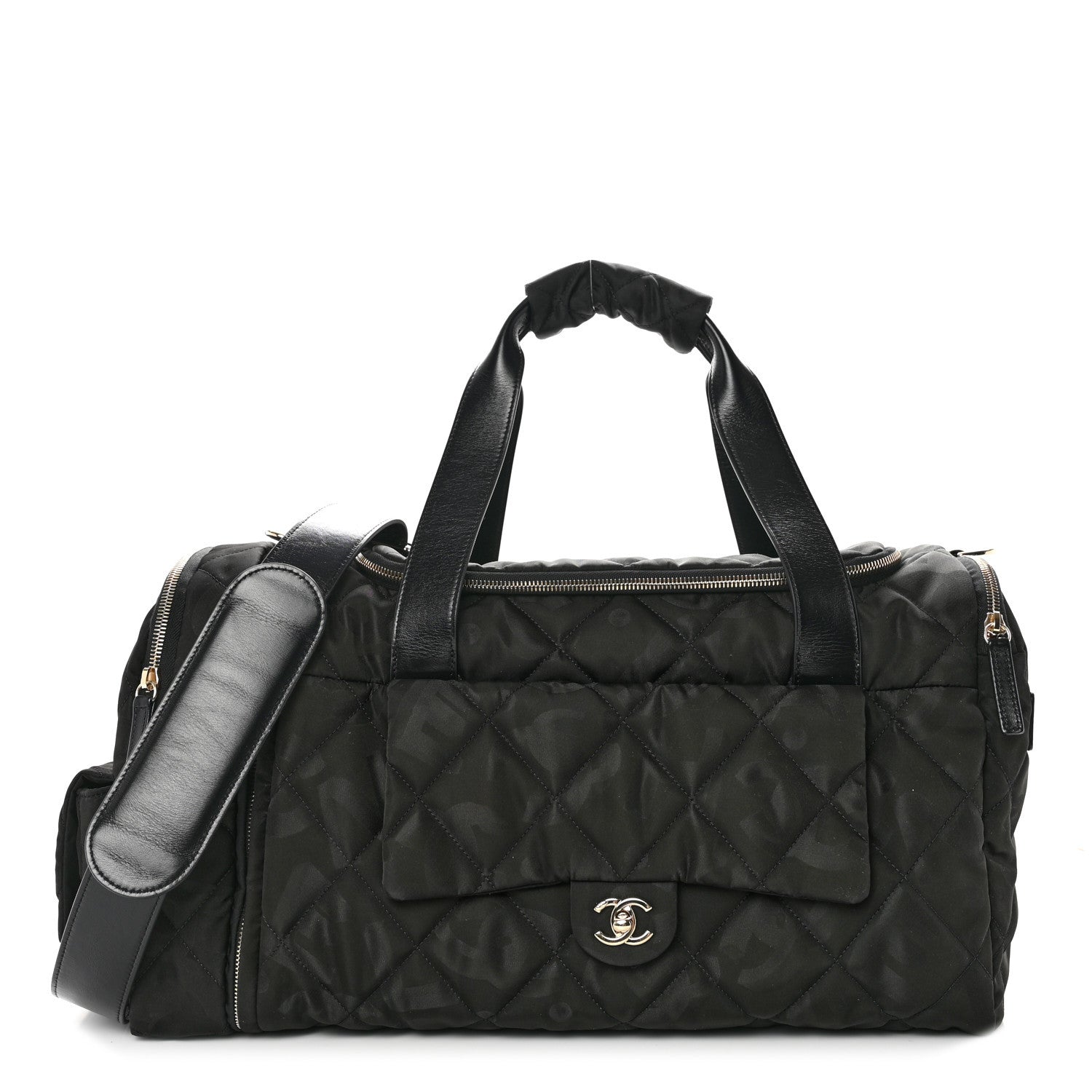 Chanel Nylon Calfskin Quilted Coco Neige Printed Convertible Duffle Backpack Black 1 of 9
