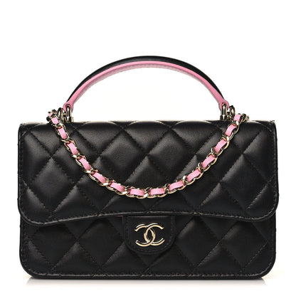 Chanel Lambskin Quilted Flap Phone Holder With Chain Black Lilac 1 of 11
