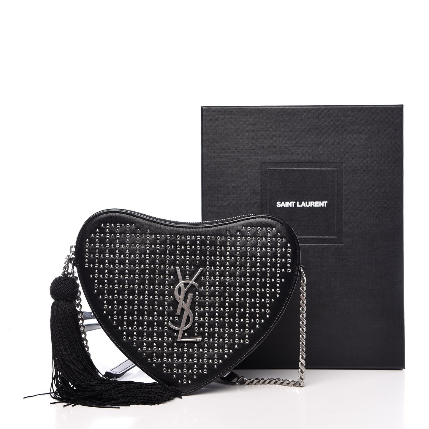 Calfskin Studded Monogram Heart Shoulder Bag Black