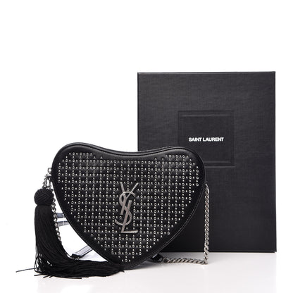Saint Laurent Calfskin Studded Monogram Heart Shoulder Bag Black 10 of 10