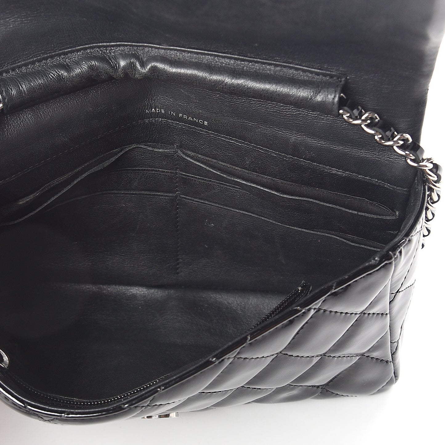 Patent Quilted Brilliant Wallet On Chain WOC Black