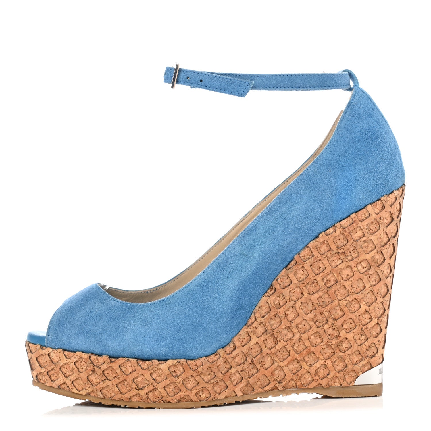 Jimmy Choo Suede Cork Pacific 120 Wedge Sandals 40 Blue 1 of 10