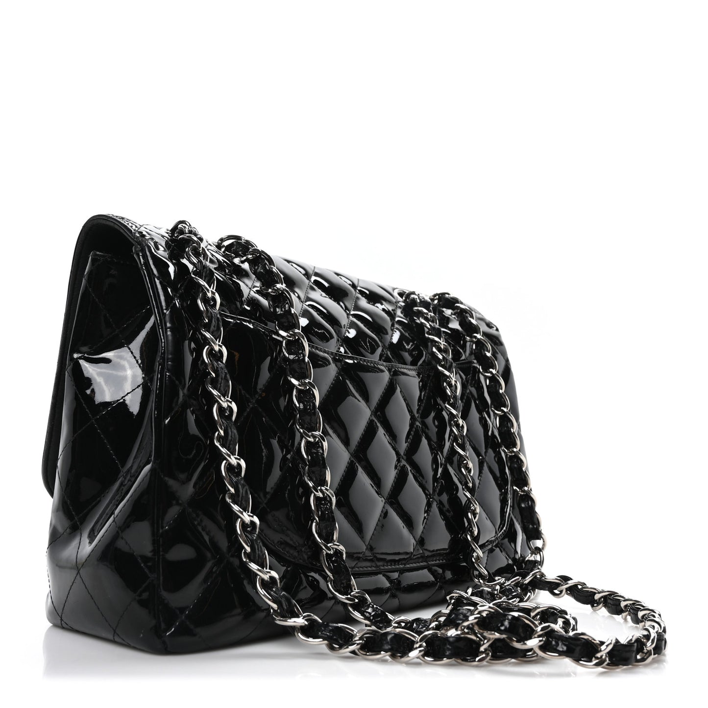Patent Quilted Jumbo Single Flap Black
