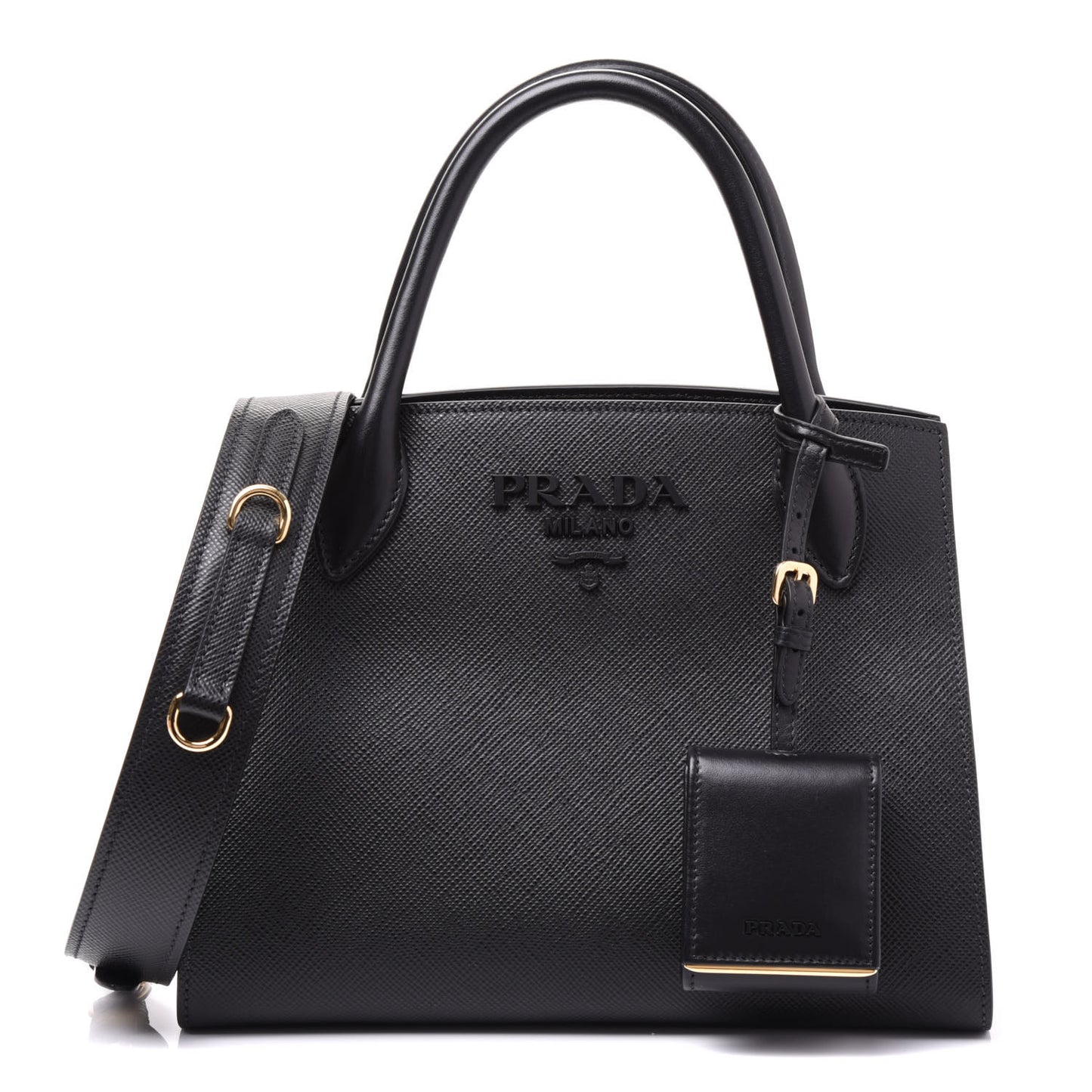 Saffiano Cuir Calfskin Small Monochrome Top Handle Tote Black