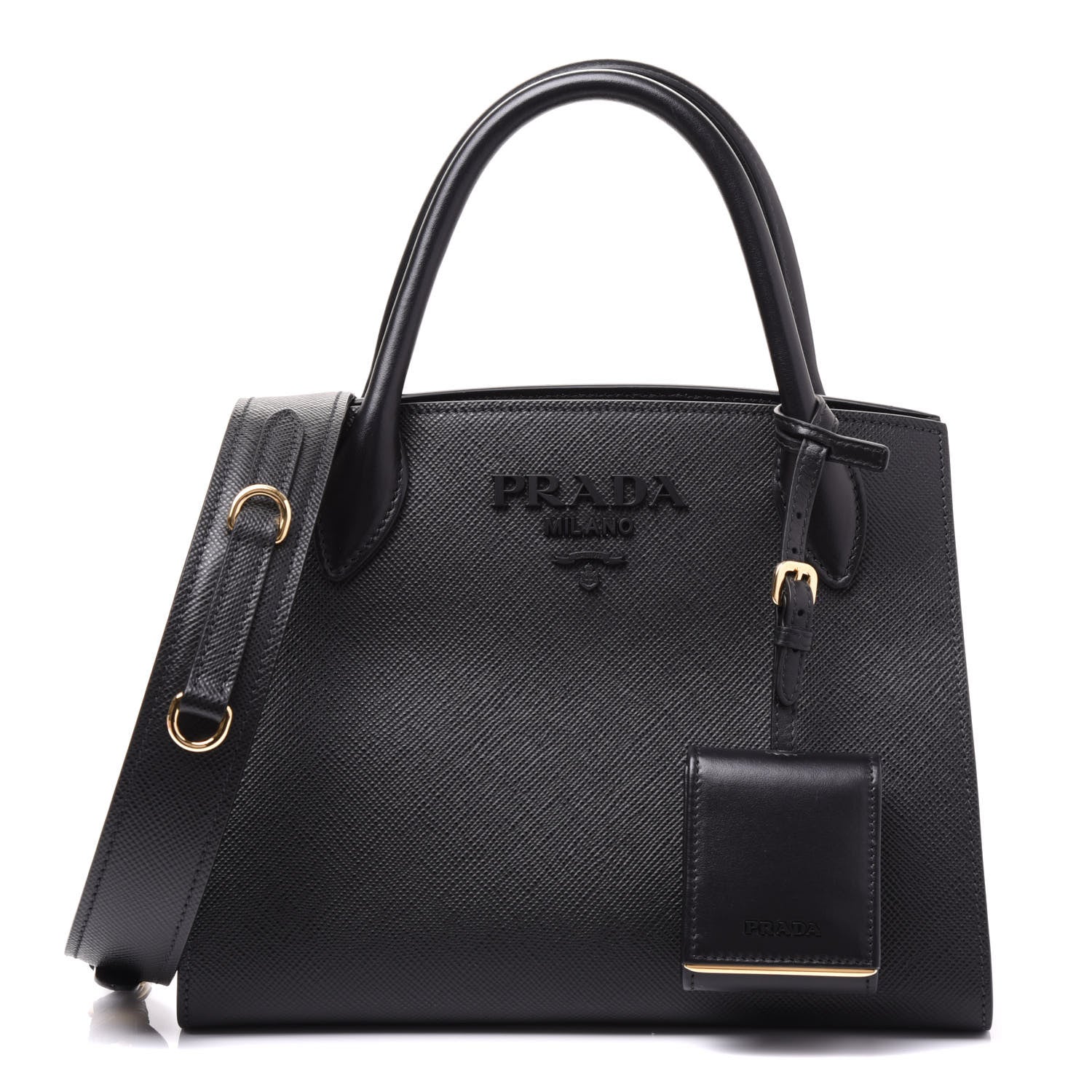Prada Saffiano Cuir Calfskin Small Monochrome Top Handle Tote Black 1 of 9