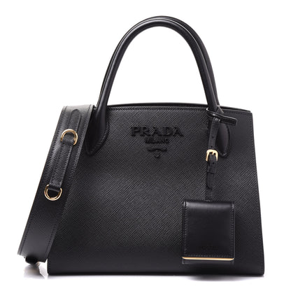 Prada Saffiano Cuir Calfskin Small Monochrome Top Handle Tote Black 1 of 9