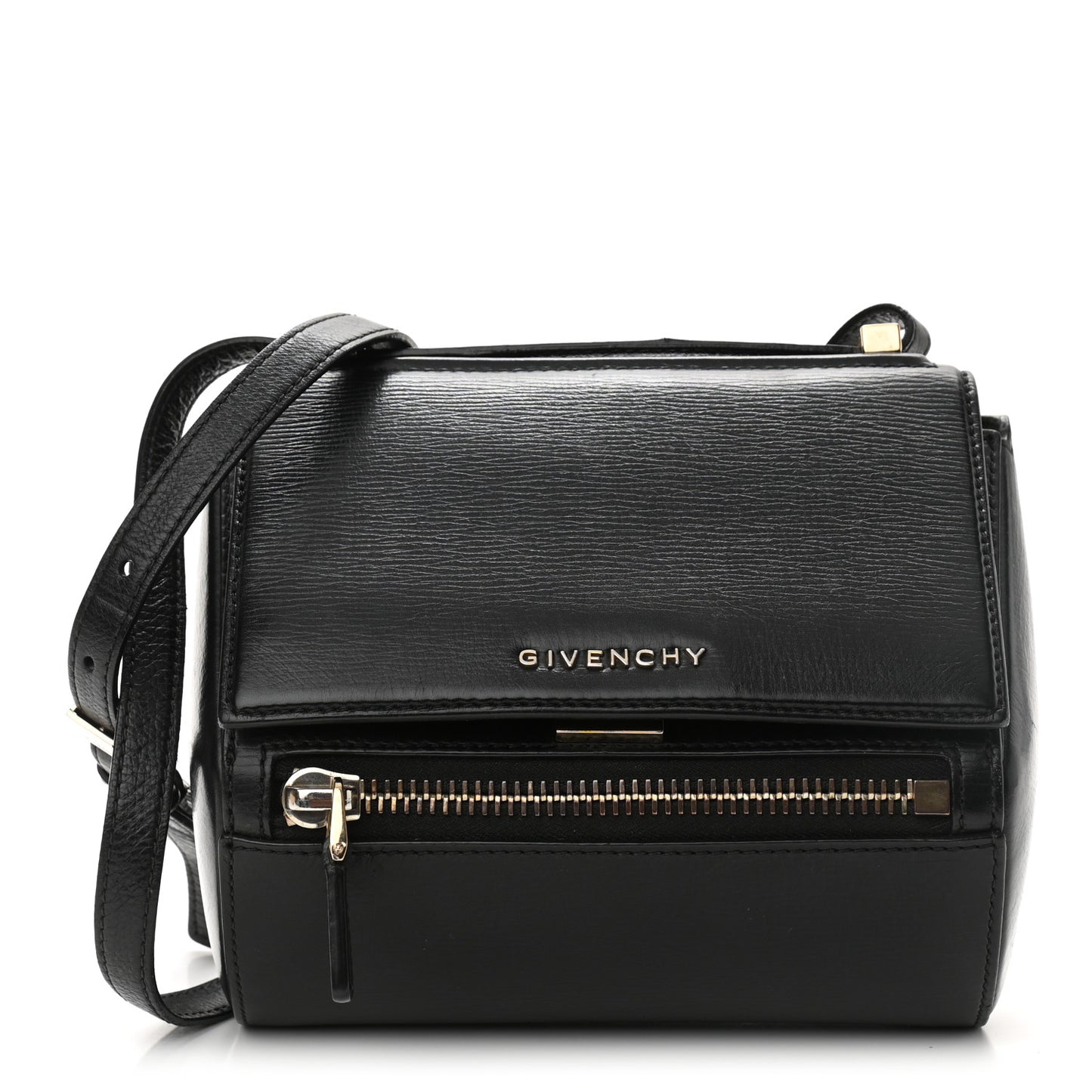 Textured Calfskin Mini Pandora Box Crossbody Bag Black