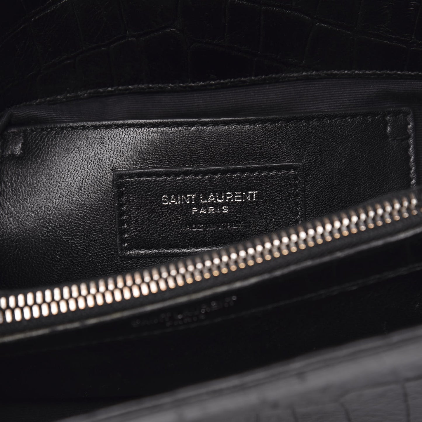 Calfskin Crocodile Embossed Medium College Monogram Satchel Black