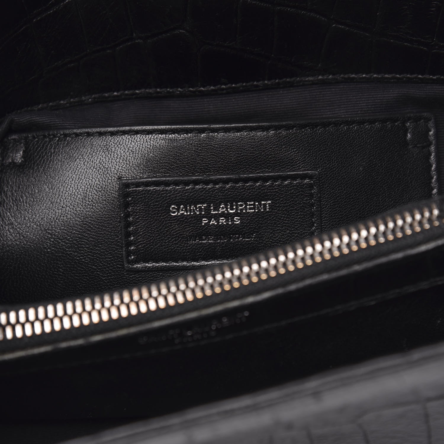 Saint Laurent Calfskin Crocodile Embossed Medium College Monogram Satchel Black 7 of 12