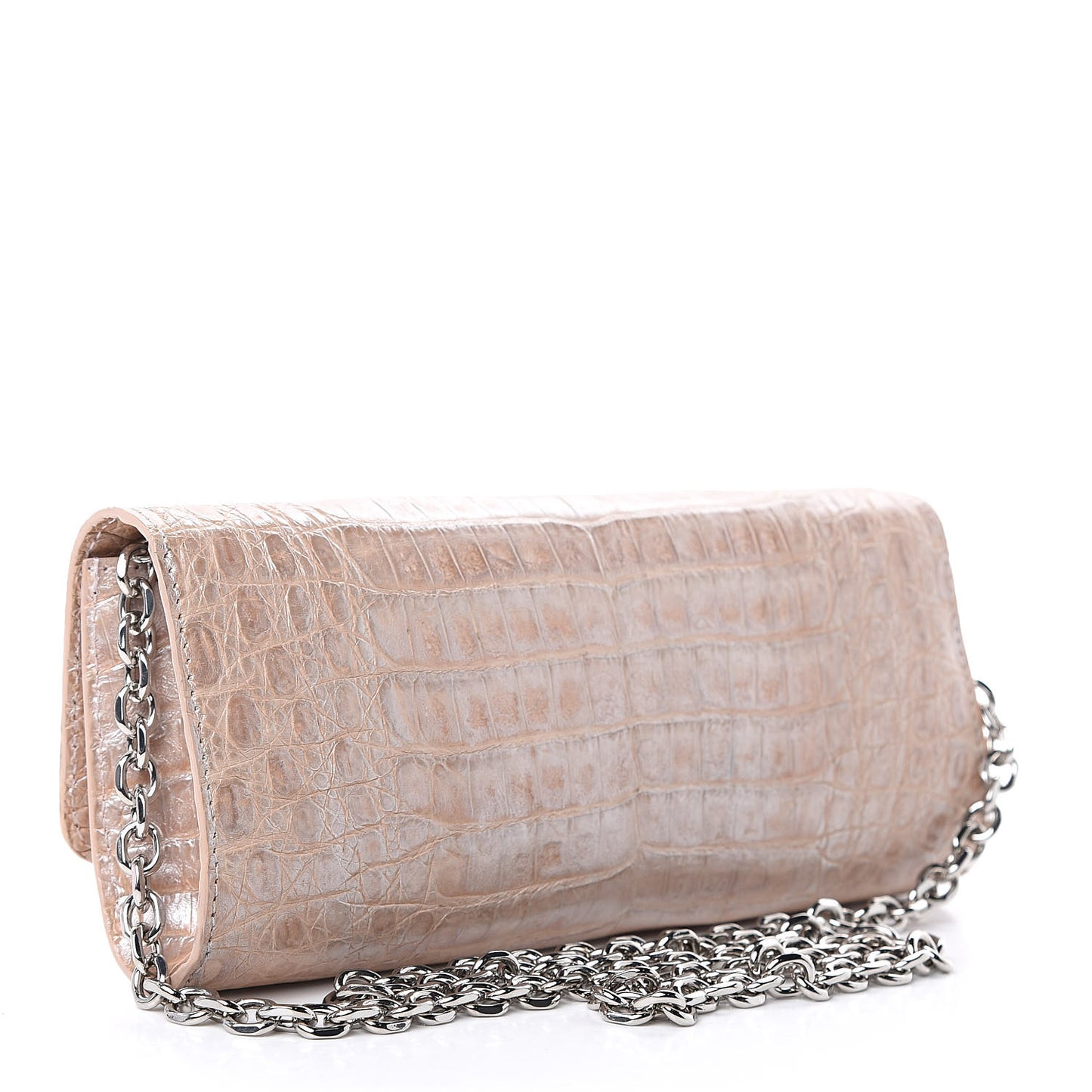 Metallic Crocodile Chain Clutch Beige