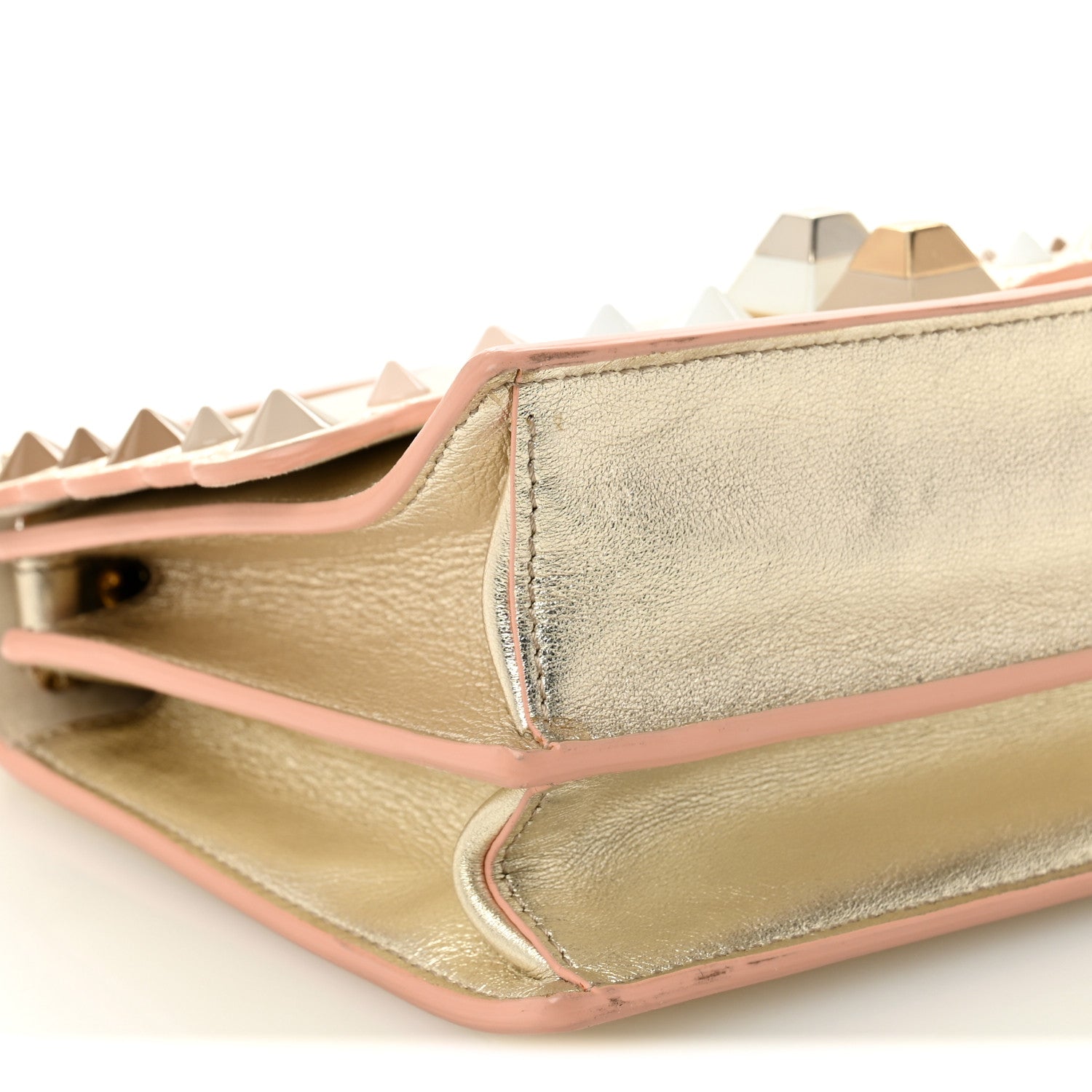 Fendi Vitello Catalan Mirror Scalloped Multi Studded Small Kan I Shoulder Bag Champagne 9 of 10