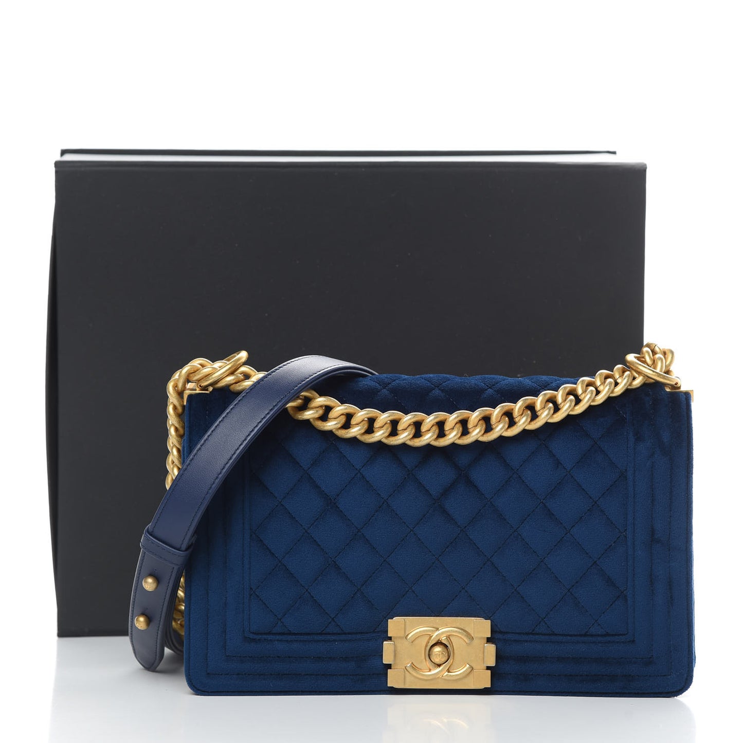 Velvet Quilted Medium Boy Flap Dark Blue