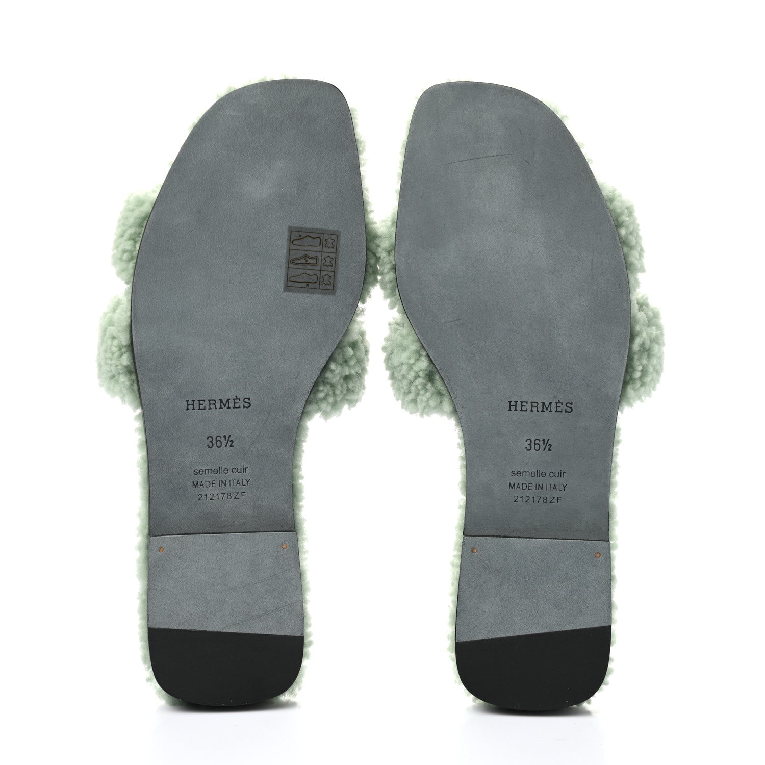 Hermes Woolskin Oran Sandals 36.5 Vert D’Eau 5 of 7