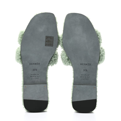 Hermes Woolskin Oran Sandals 36.5 Vert D’Eau 5 of 7