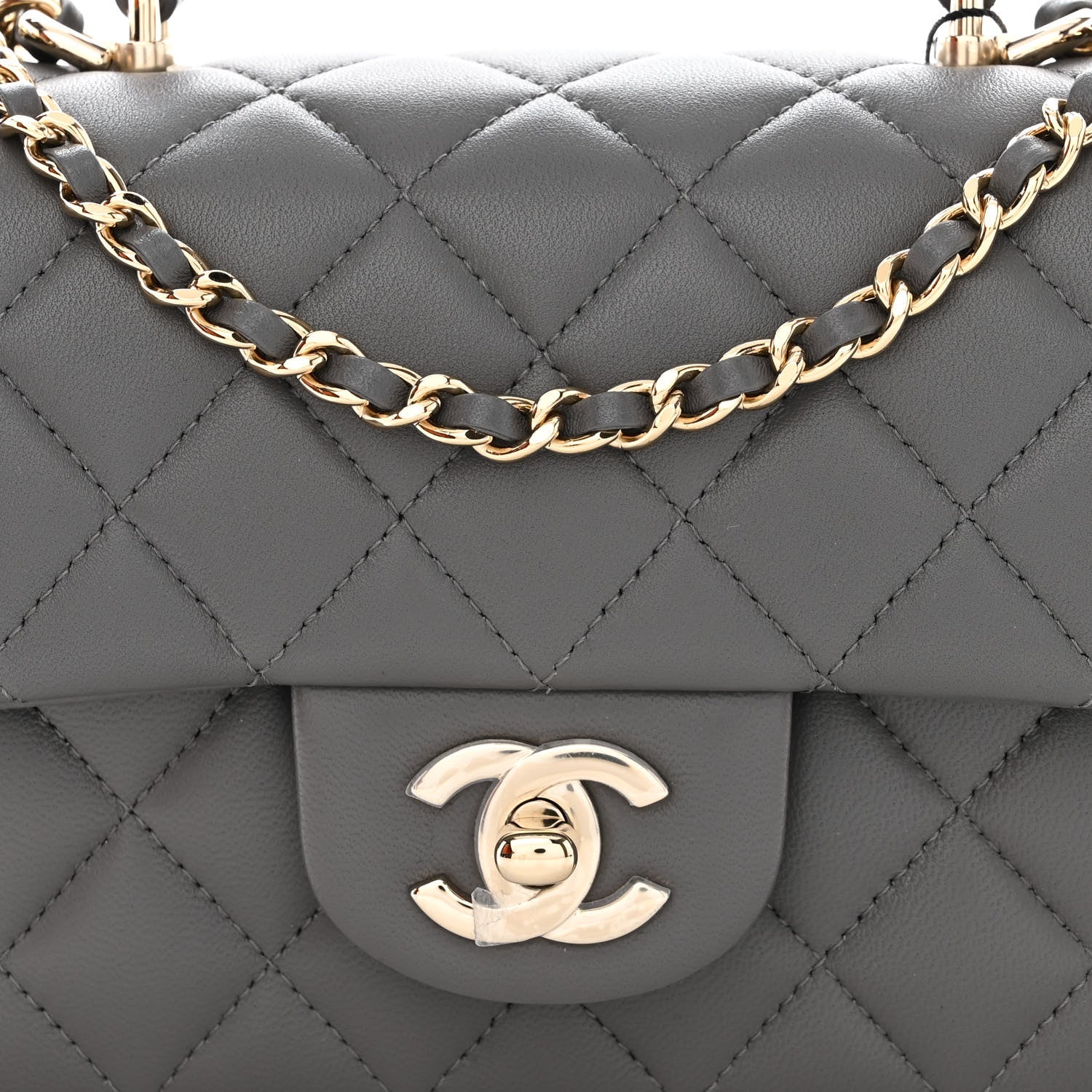 Chanel Lambskin Quilted Mini Top Handle Rectangular Flap Dark Grey
