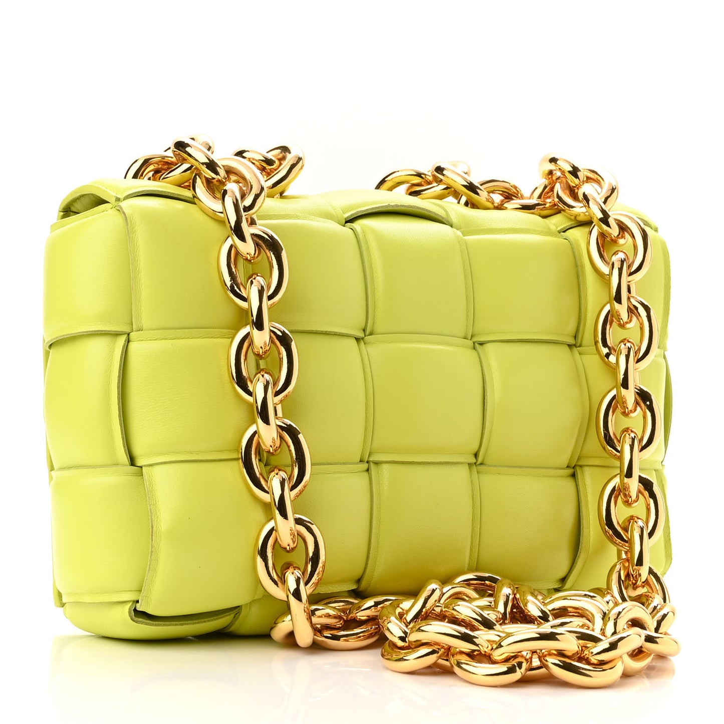 Lambskin Maxi Intreccio Padded Chain Cassette Crossbody Bag Kiwi