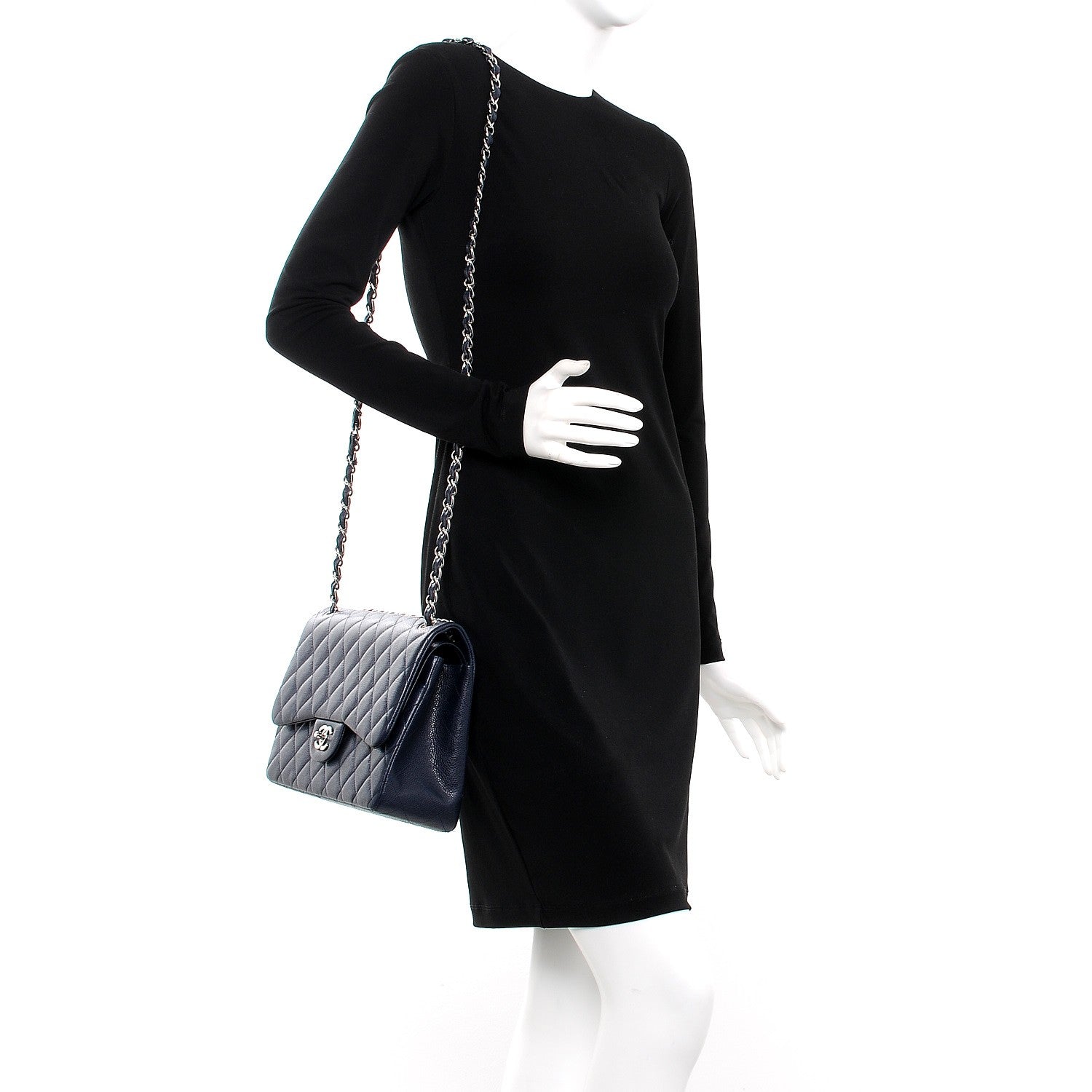 Chanel Caviar Quilted Jumbo Double Flap Navy Blue 2 of 10