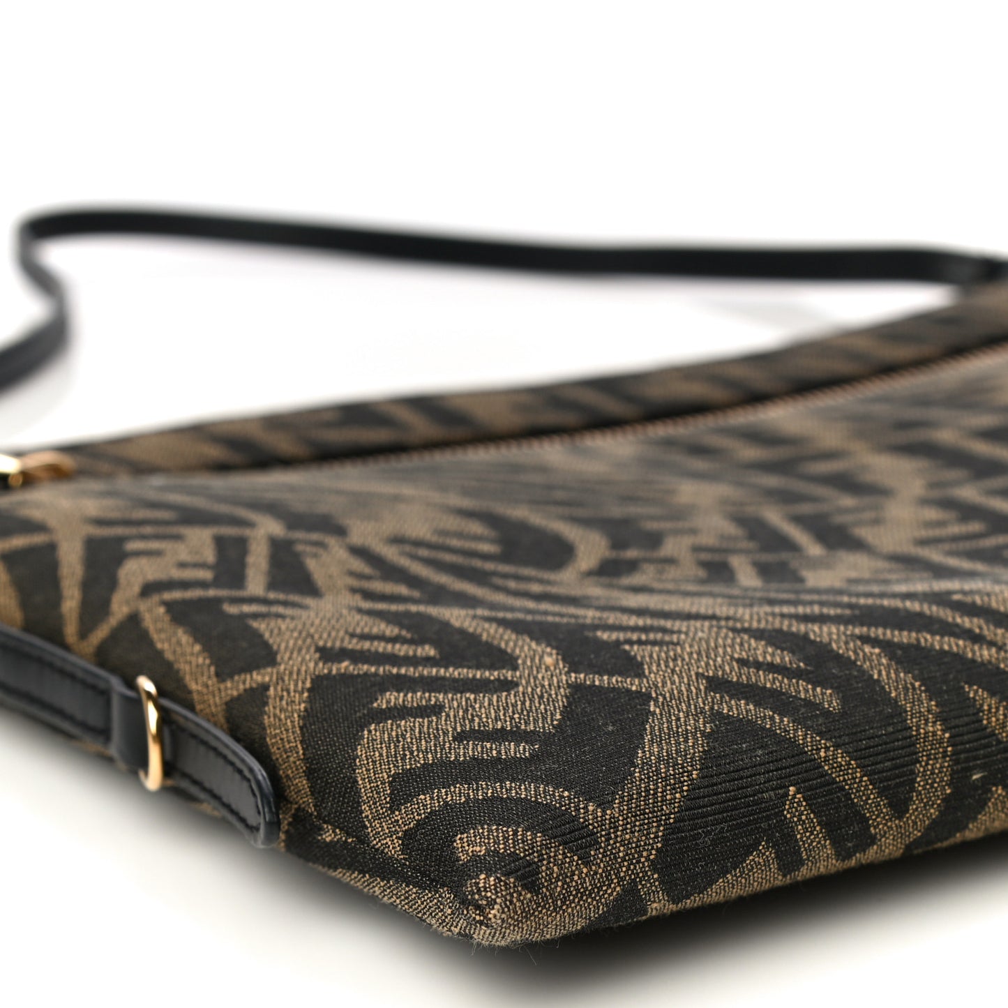 X SARAH COLEMAN Fabric Jacquard Vitello King FF Vertigo Pochette Tobacco Moro Black