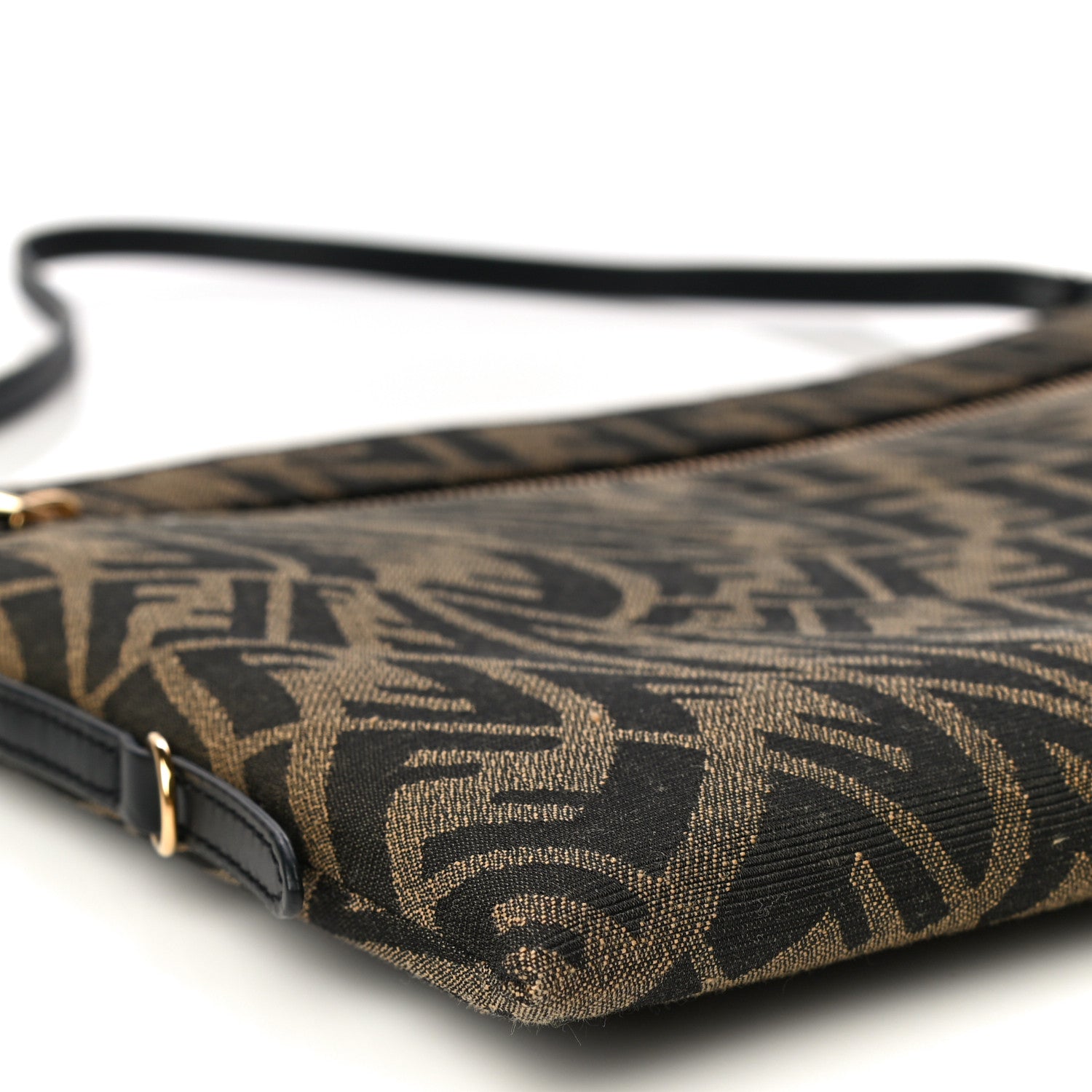 Fendi X SARAH COLEMAN Fabric Jacquard Vitello King FF Vertigo Pochette Tobacco Moro Black 9 of 10