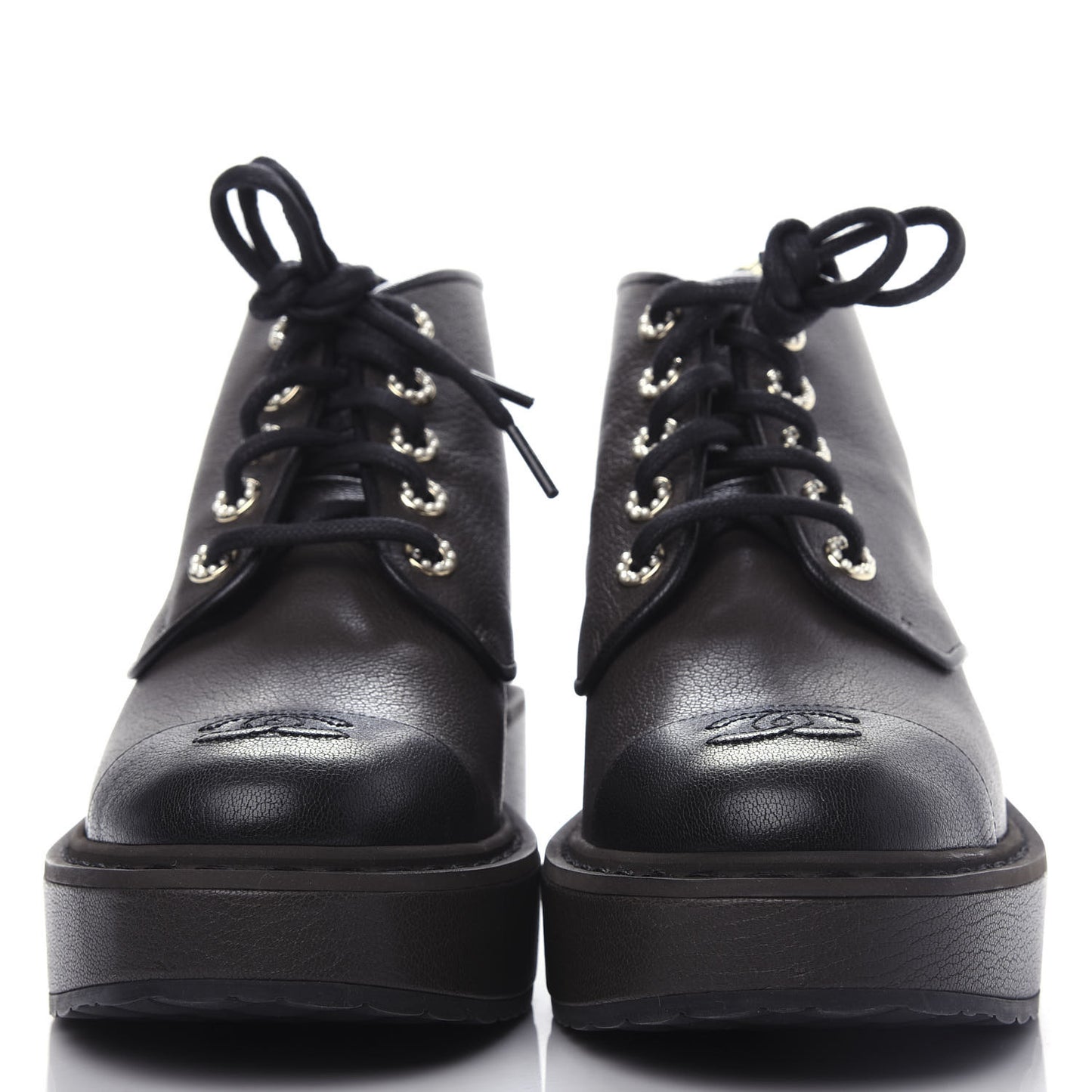 Goatskin Pearl Lace Up CC Short Boots 40 Brown Black