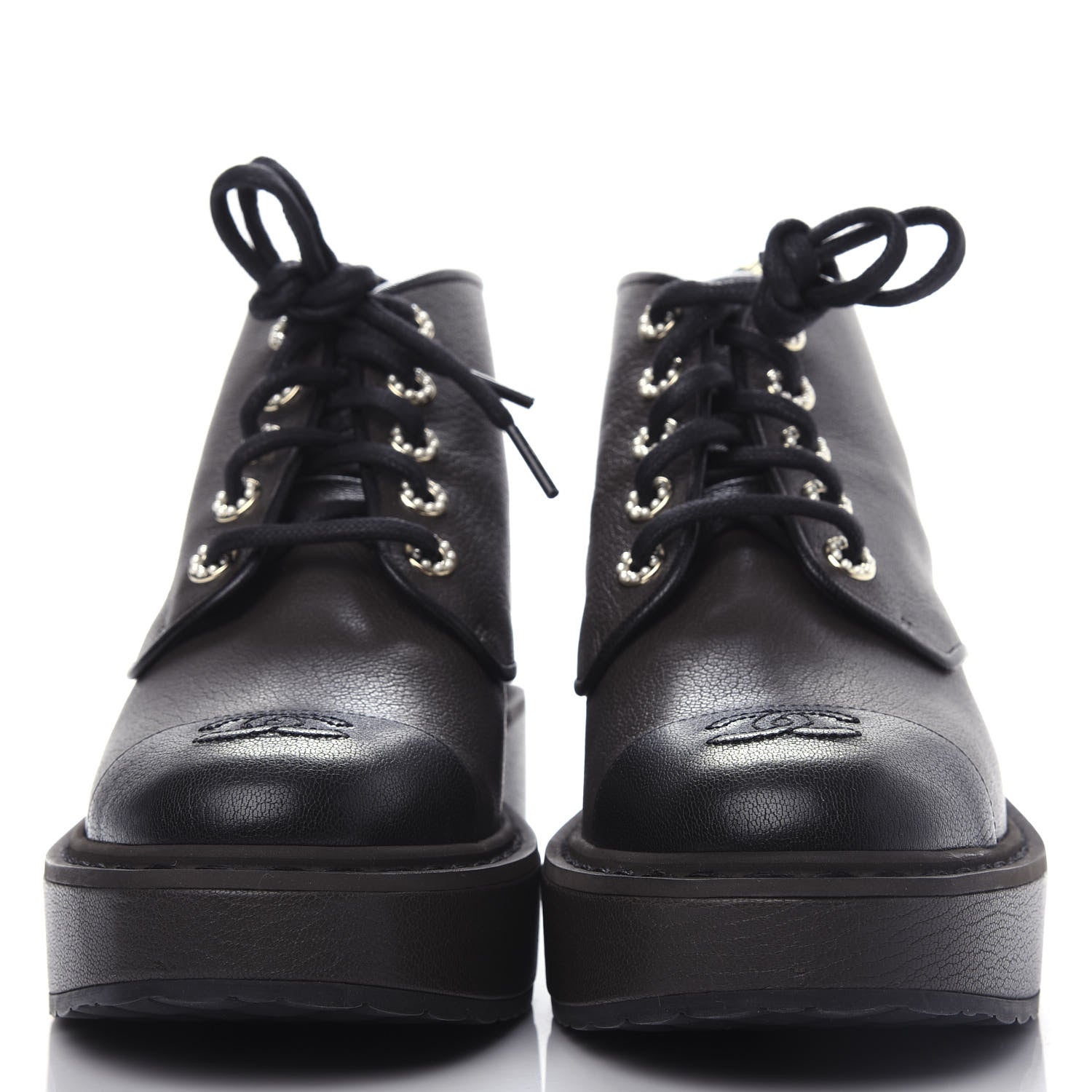 Chanel Goatskin Pearl Lace Up CC Short Boots 40 Brown Black 2 of 11