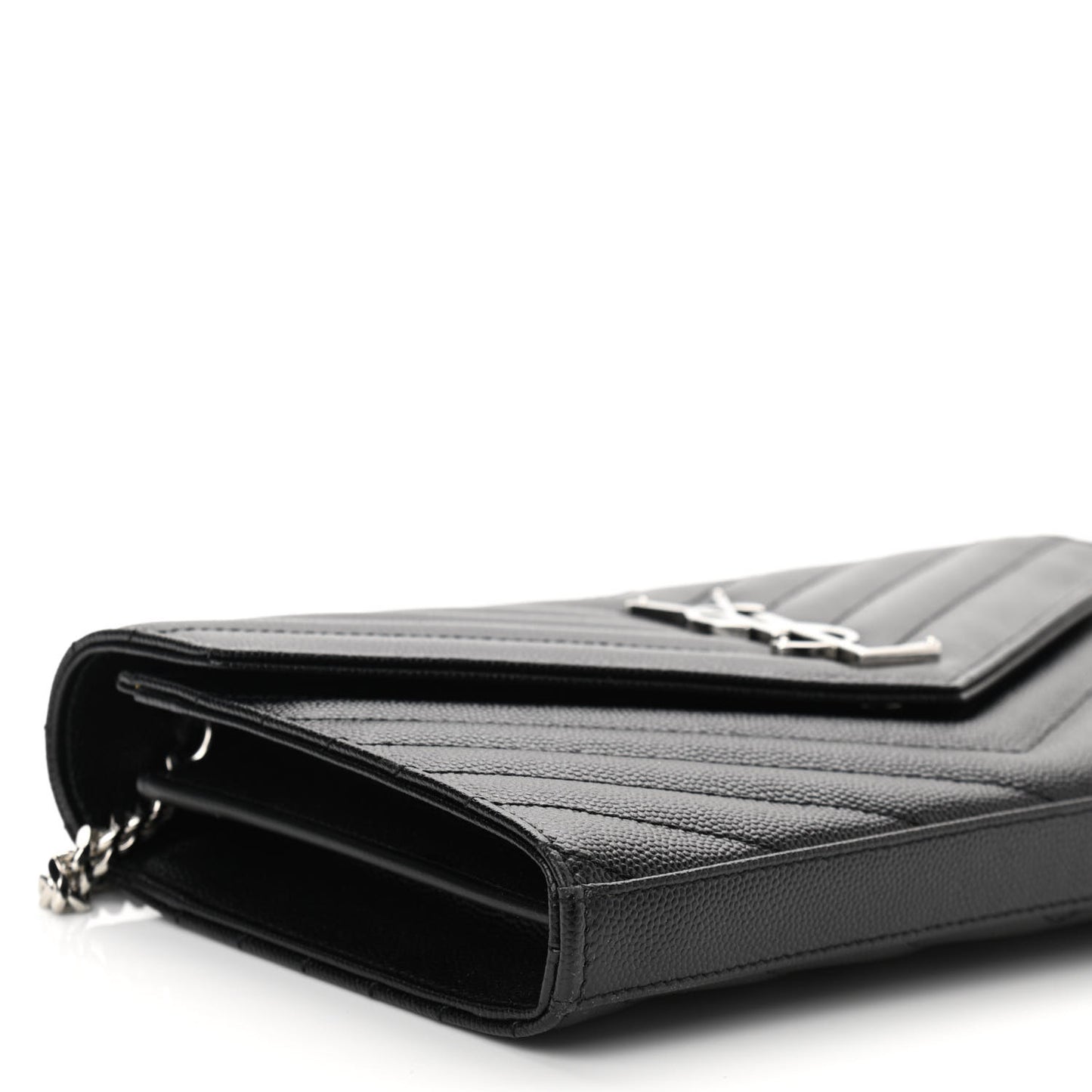 Grain De Poudre Matelasse Chevron Monogram Chain Wallet Black