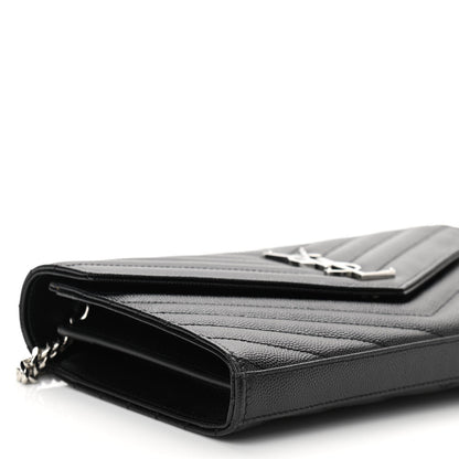 Saint Laurent Grain De Poudre Matelasse Chevron Monogram Chain Wallet Black 9 of 10