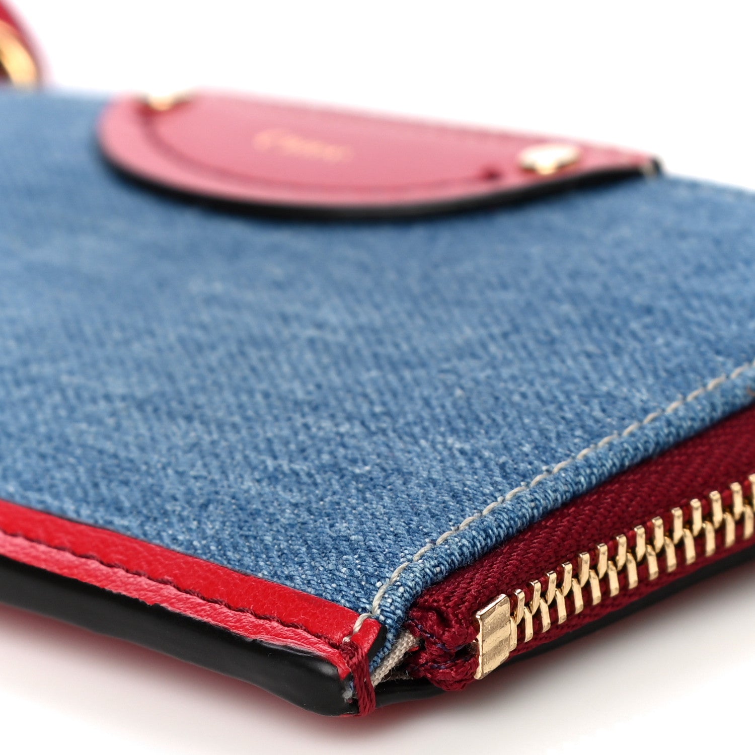 Chloe Calfskin Denim Alphabet Purse Wallet Blue Red 6 of 13